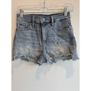Levi Denim Shorts-Flowers Embroidered At Hem-26